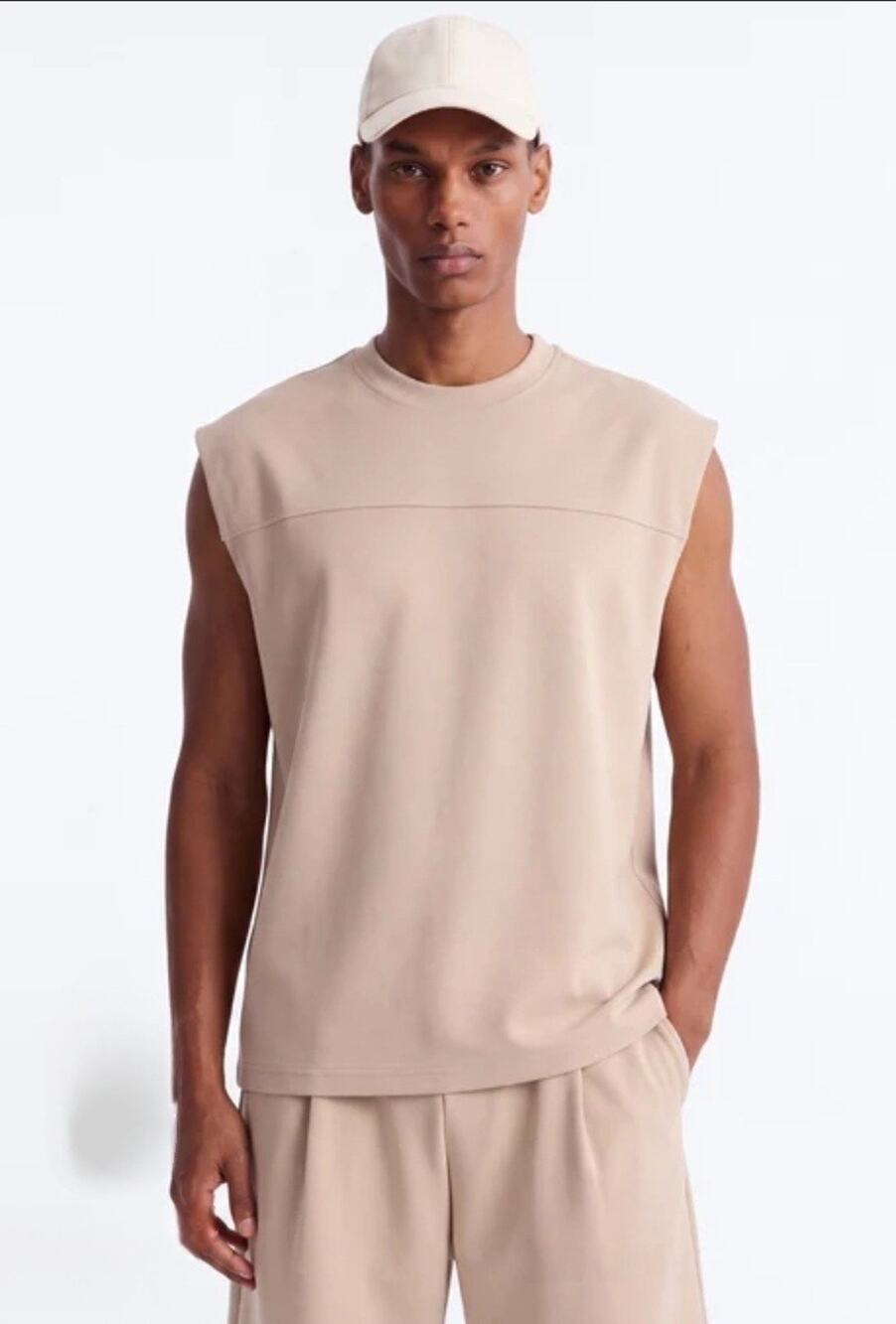 NEW! Nova Men Structured Fleece Muscle Tee Shirt Tan Size XL Casual